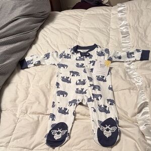 Burt's Bees Navy Elephant Print Footie